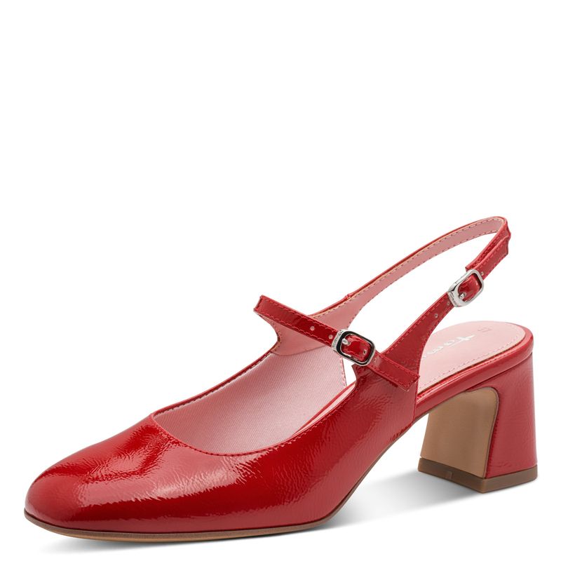 Decolletè Sling Back Rosse in Vernice, Tacco Medio 6 cm, TAMARIS - 29601 Decolletè Sling Back Rosse in Vernice, Tacco Medio 6 cm, TAMARIS - 29601