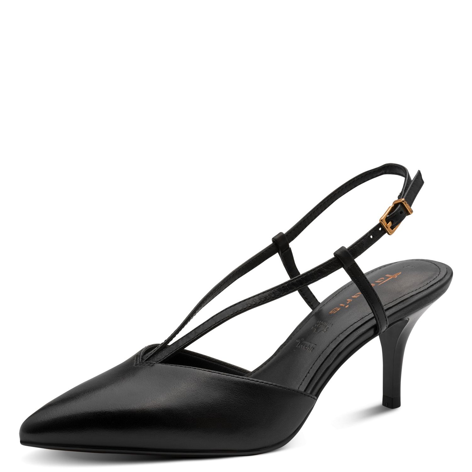 Decolletè Sling Back in Pelle Nero, Tacco Medio 7 cm, TAMARIS - 29620