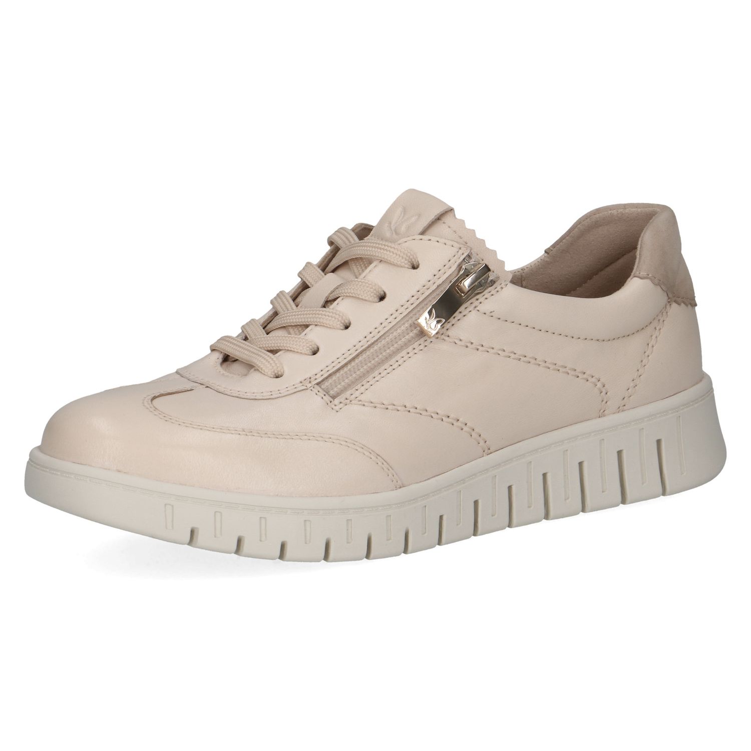 Sneakers Donna in Pelle Nappa Beige, Plantare Estraibile, Pianta Larga, CAPRICE - 23761