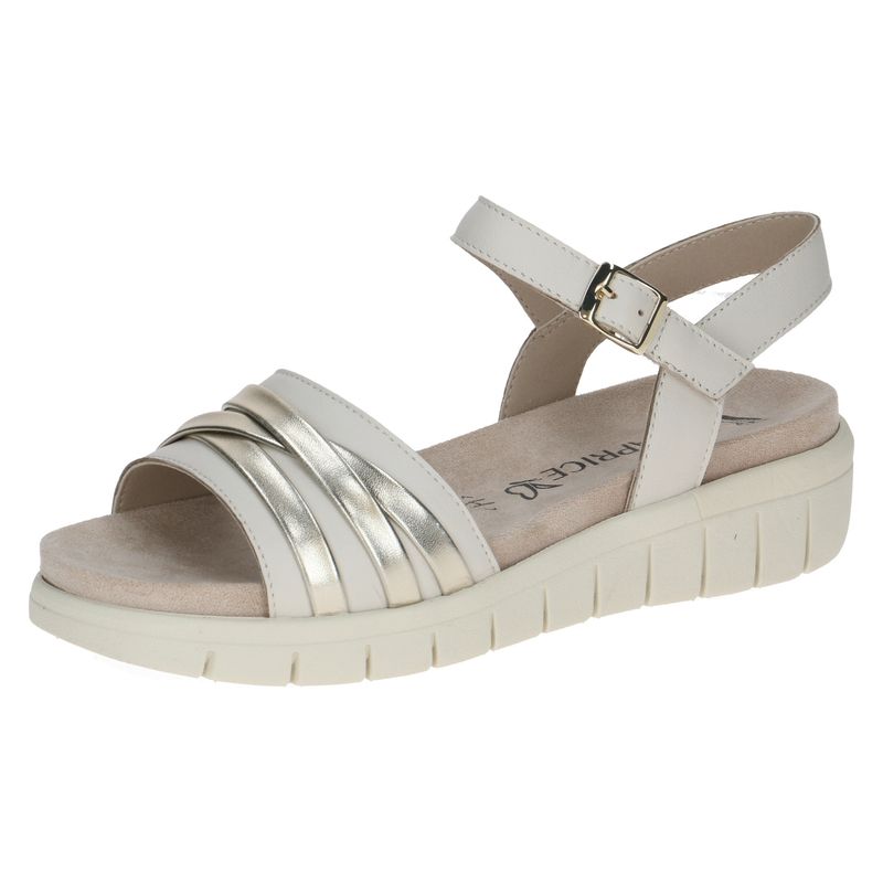 Sandali Donna in Pelle Beige e Oro, Zeppa Bassa, Pianta Larga, CAPRICE - 28703