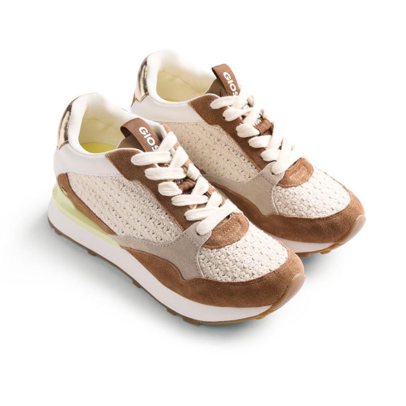 Sneakers Donna in Tessuto Beige e Camoscio Marrone Cuoio, Zeppa Media interna 5 cm, GIOSEPPO - 78627 Sneakers Donna in Tessuto Beige e Camoscio Marrone Cuoio, Zeppa Media interna 5 cm, GIOSEPPO - 78627