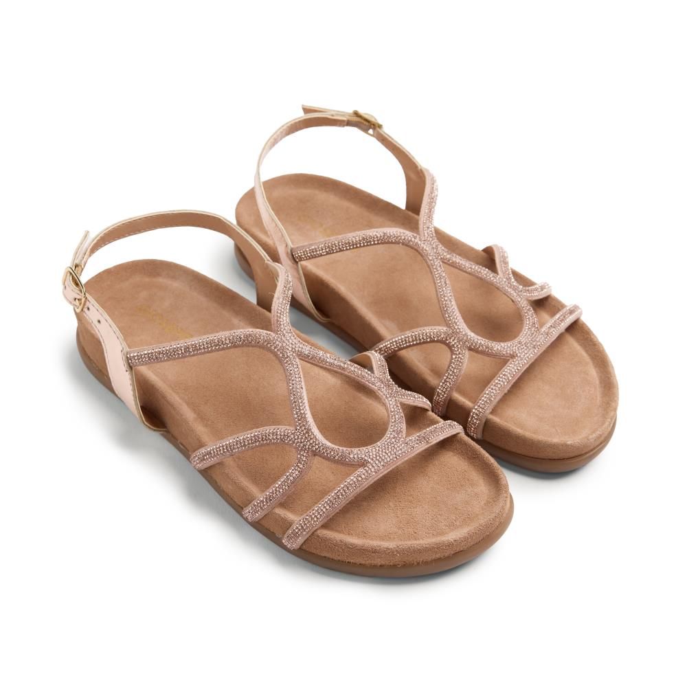 Sandali Donna Gioiello in Cipria Laminato con Strass, Zeppa Bassa, GIOSEPPO - 79229