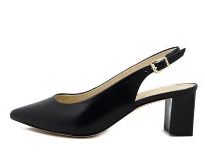 Decolletè Sling Back in Pelle Nappa Nero, Pianta Comoda, Tacco Medio Basso, CAPRICE, 29605