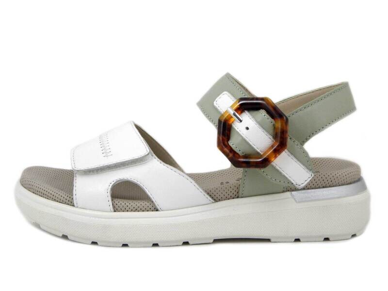 Sandali Donna in Pelle Bianco e Verde con Strap, Zeppa Bassa, CINZIA SOFT - 319775