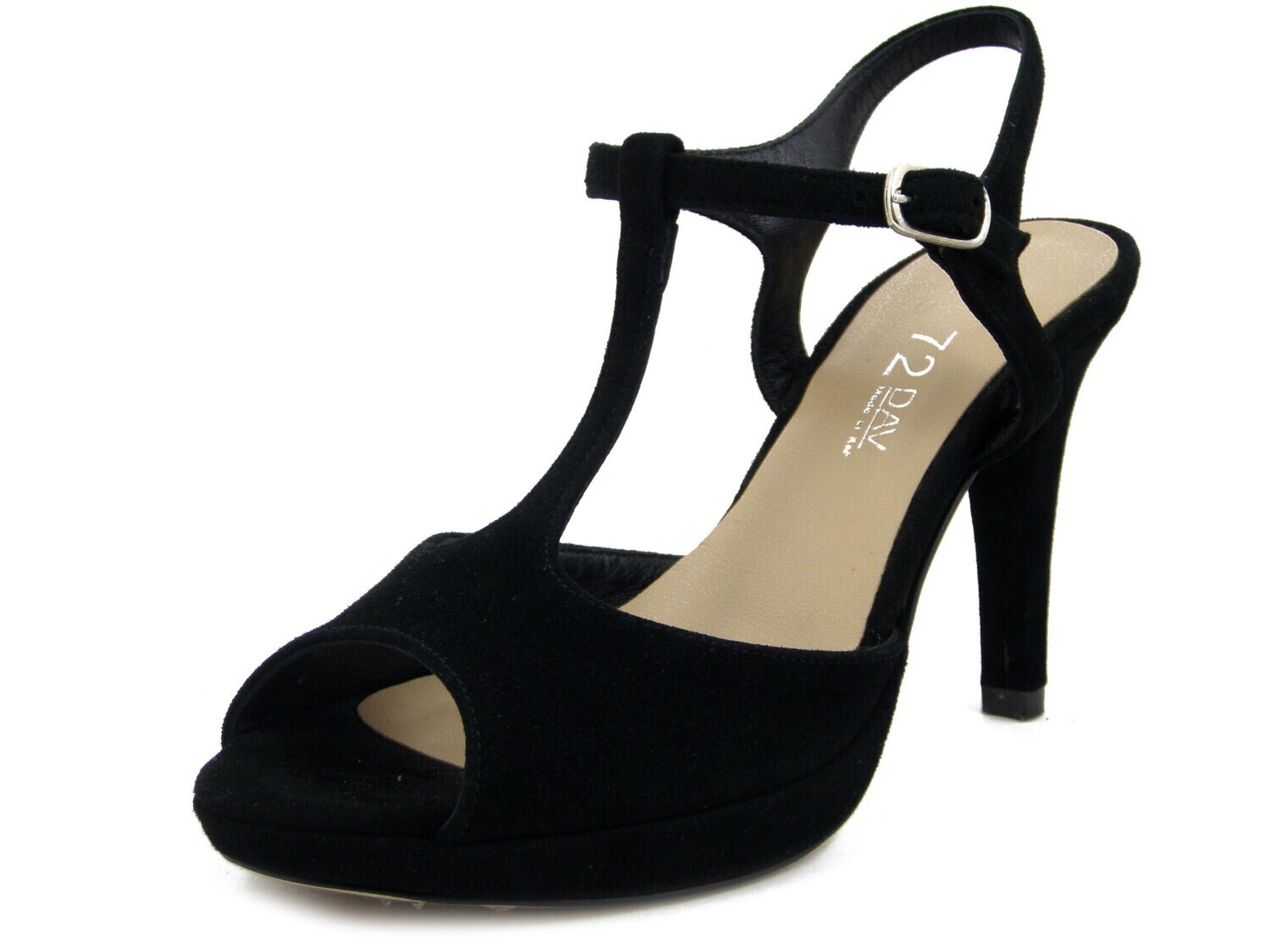 Osvaldo Pericoli, Sandalo Donna Elegante in Pelle Camoscio Nero, Tacco Alto e Plateau, 609