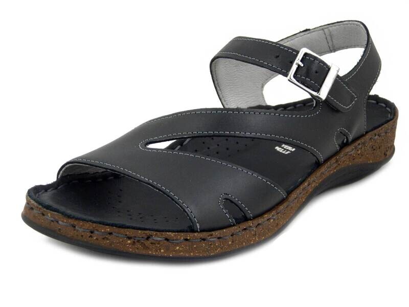 Sandali Donna in Pelle Nero, Zeppa Bassa, Pianta Comoda, Walk in The City - 35580