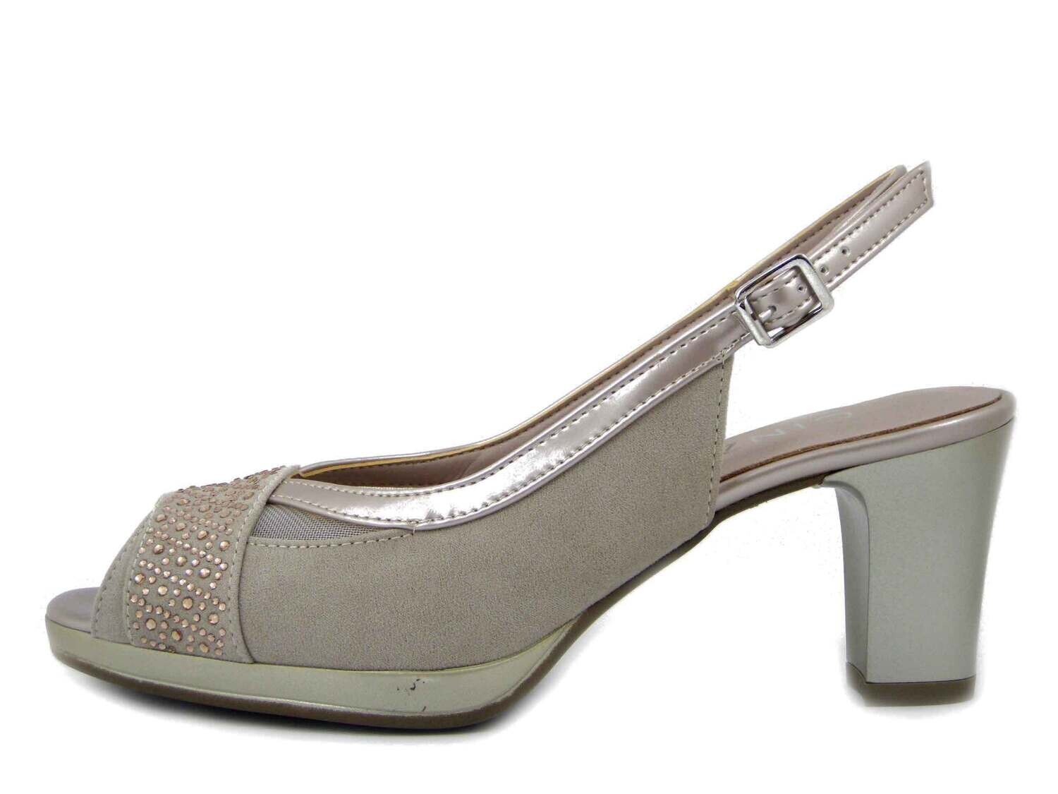 CINZIA SOFT, Sandalo Donna Elegante in Eco Camoscio Beige, Tacco Medio e Plateau, 323849