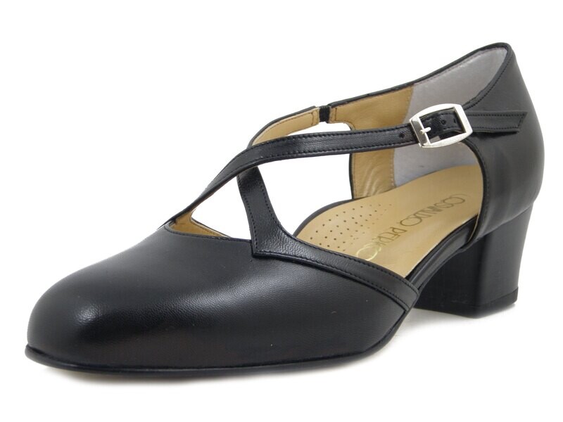 Osvaldo Pericoli, Decolleté aperte con Cinturino in Pelle Nappa Nero, Linea Comfort Pianta Larga, Tacco Basso,  500T40