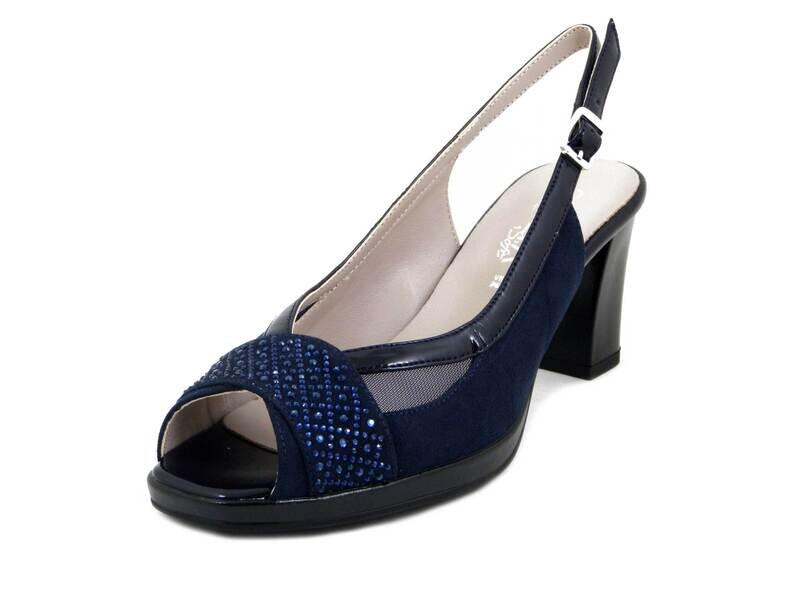 Sandalo Donna Comfort Elegante in Eco Camoscio Blu, Tacco Medio e Plateau, CINZIA SOFT 323849