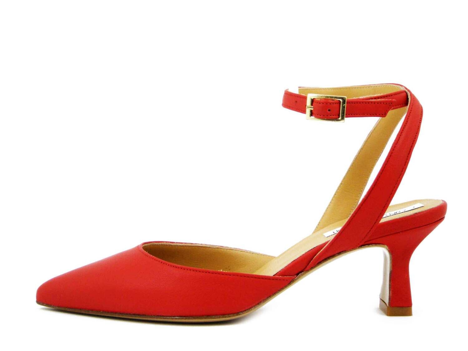 Osvaldo Pericoli, Scarpe Donna Decolletè aperte con cinturino in Pelle Rosso, Tacco Medio Basso, Made in Italy, 8846