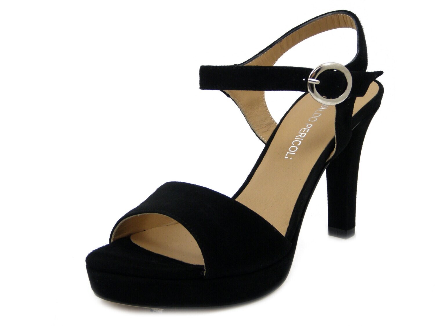 Osvaldo Pericoli, Sandalo Donna in Pelle Camoscio Nero, Tacco Alto e Plateau, 642