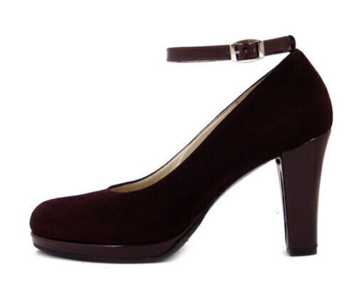 Decolleté in Pelle e Camoscio con Cinturino rimovibile, Tacco Alto 8 cm Plateau e Pianta Comoda.  Colore Bordeaux.  100% made in Italy - 14T80