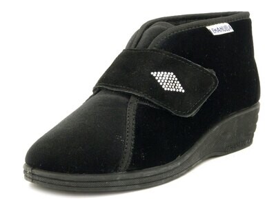 Emanuela, Pantofola Stivaletto Donna Invernale in Velluto Nero con Strap, Zeppa Bassa Antiscivolo, Pianta Larga, 536 Emanuela, Pantofola Stivaletto Donna Invernale in Velluto Nero con Strap, Zeppa Bassa Antiscivolo, Pianta Larga, 536