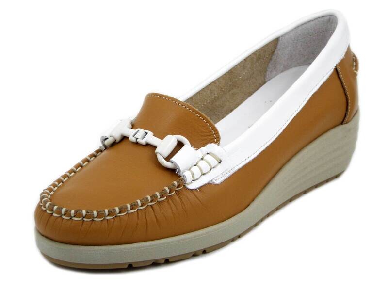 Mocassini Donna in Pelle Marrone Cuoio, Zeppa Bassa, Plantare Estraibile, Osvaldo Pericoli 2207