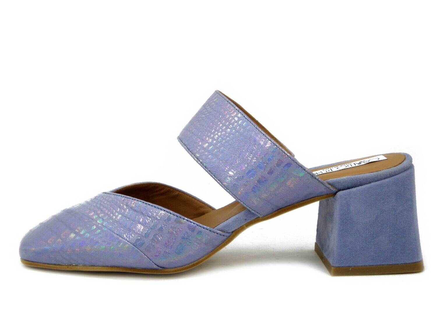 Sabot Donna in Pelle Blu Jeans, Tacco Medio, Osvaldo Pericoli - R5001