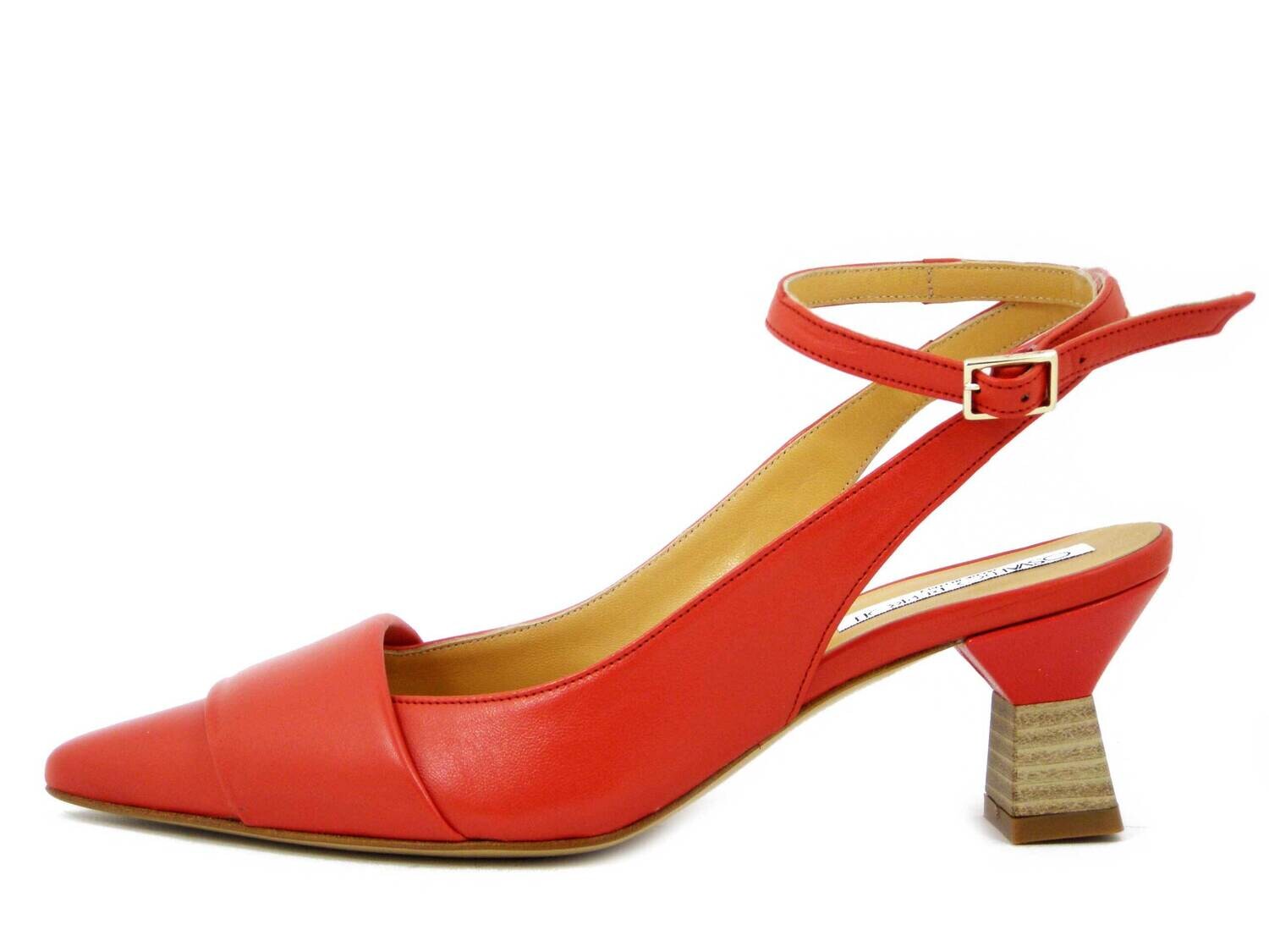 Decolleté Sling Back in Pelle Rosso, Tacco Medio Basso 5 cm, Made in Italy, Osvaldo Pericoli - 9238
