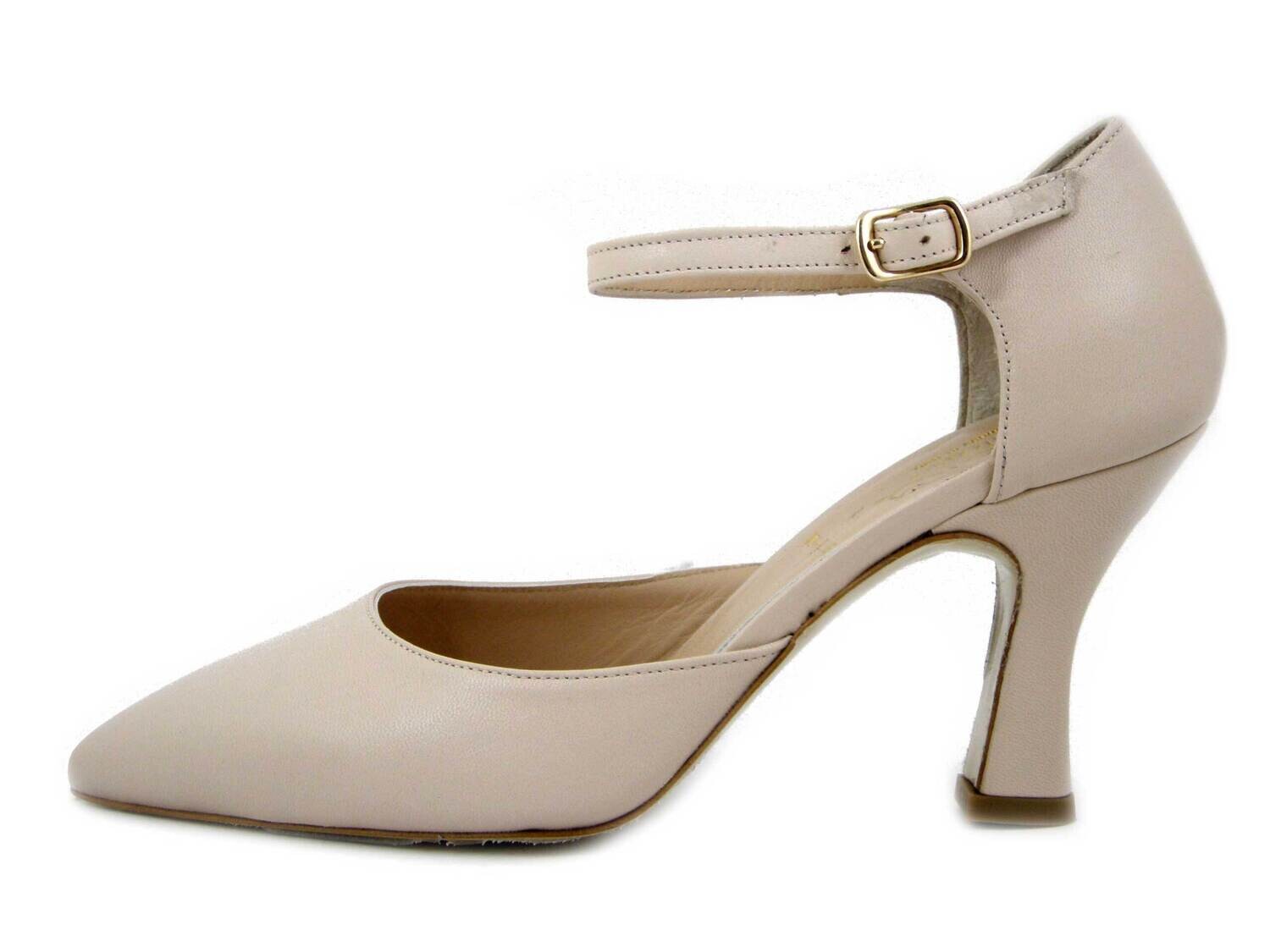Scarpe Donna Eleganti Decolleté aperte con cinturino in Pelle Rosa Cipria, Tacco Medio Alto 8 cm, 832 Scarpe Donna Eleganti Decolleté aperte con cinturino in Pelle Rosa Cipria, Tacco Medio Alto 8 cm, 832