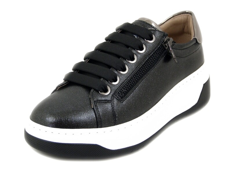 Sneakers Donna in Eco Pelle Nero con Cerniere, Plantare Estraibile, KEYS - K8381