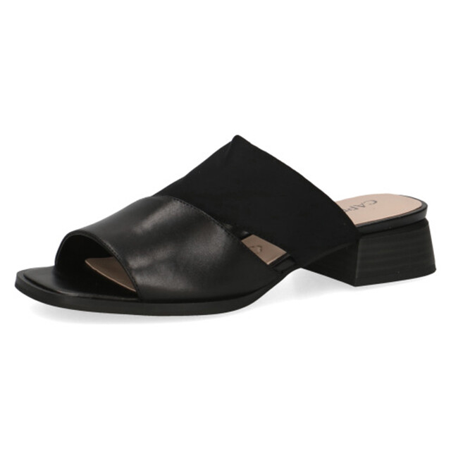 Sandali Mules Donna in Pelle e Tessuto Nero, Tacco Basso 3 cm, CAPRICE - 27208