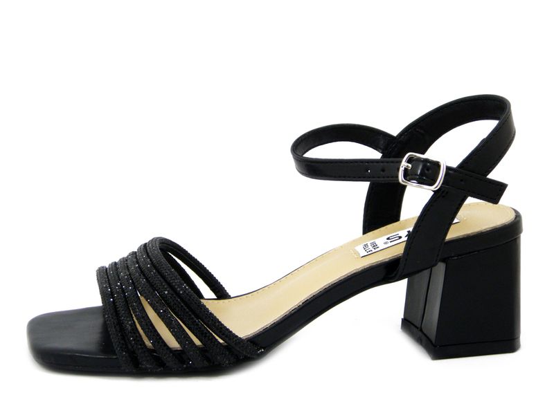 Sandali Donna Neri con Strass, Tacco Medio 5 cm, KEYS - K9533