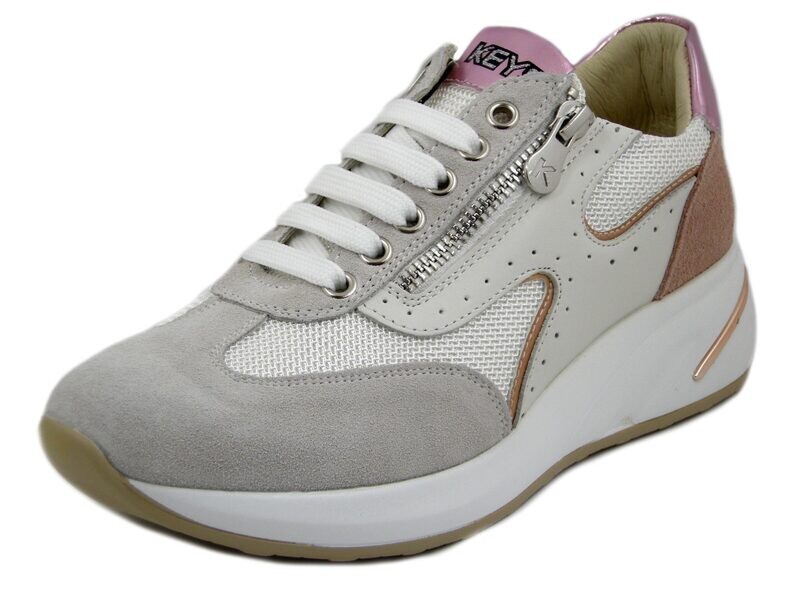 Sneakers Donna Bianche con Cerniera, Zeppa Bassa, Plantare Estraibile, KEYS - K9062