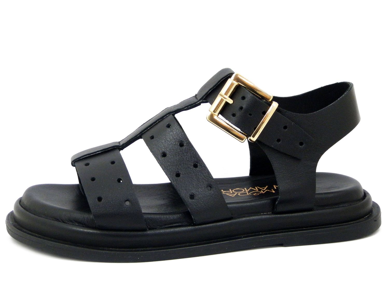 Sandali Donna Flat in Pelle Nero, Zeppa Bassa 2 cm - 11624 Sandali Donna Flat in Pelle Nero, Zeppa Bassa 2 cm - 11624