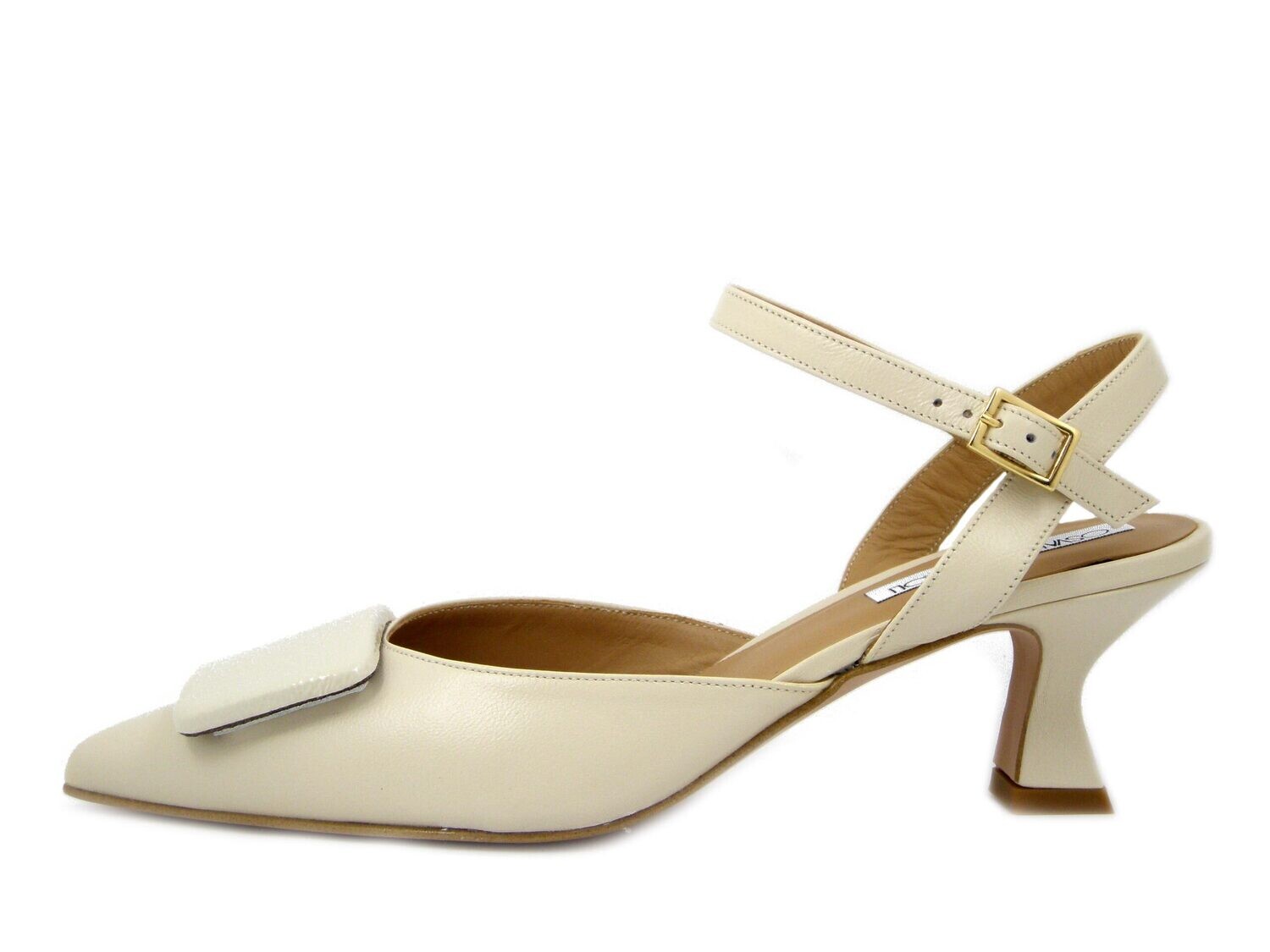 Decolleté Aperte in Pelle Beige con cinturino, Tacco Medio 6 cm, Made in Italy, Osvaldo Pericoli - 510