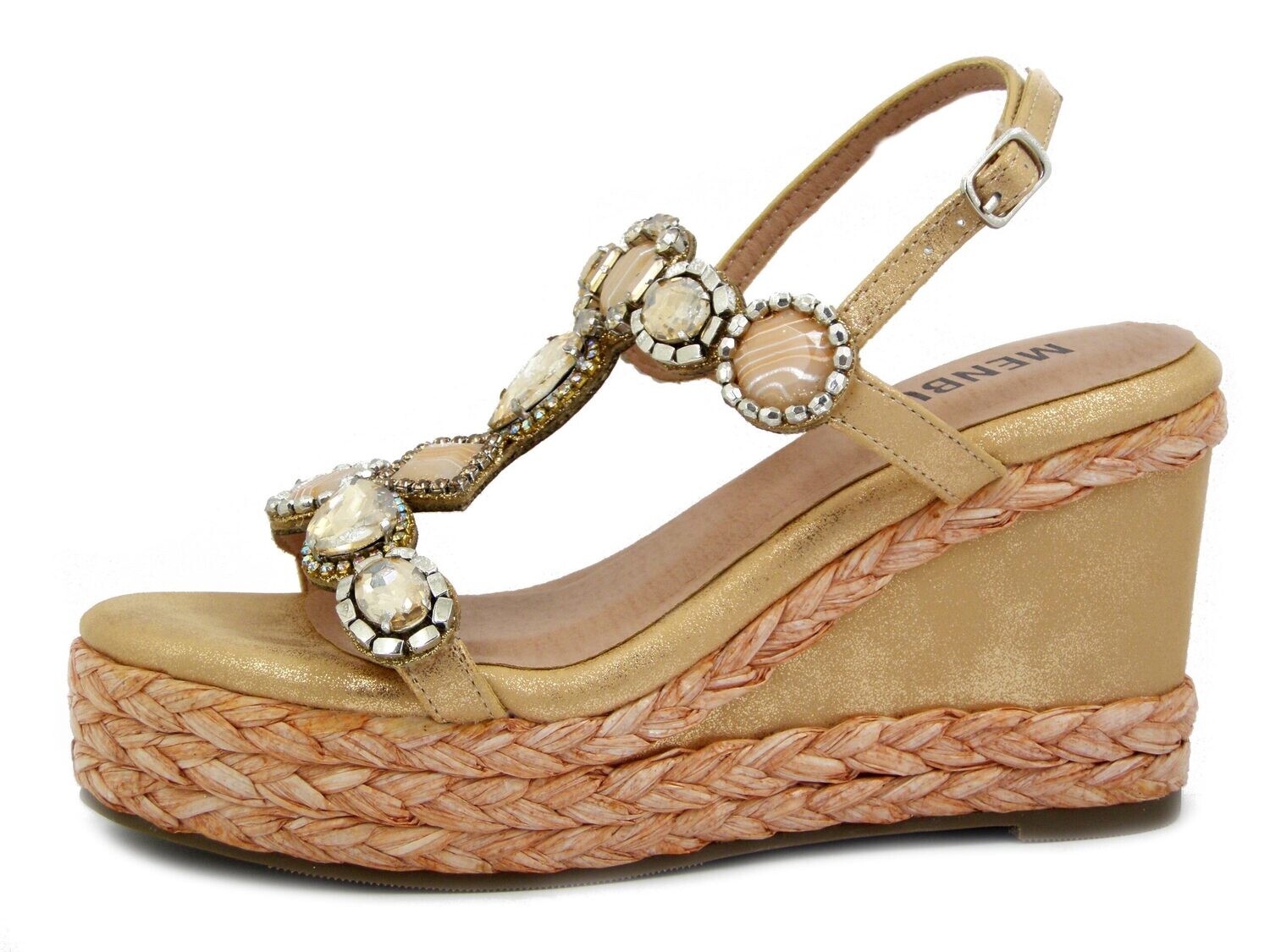 Sandali Donna Gioiello Arancio Pesca, Zeppa Alta 10 cm e Plateau, MENBUR - 25118