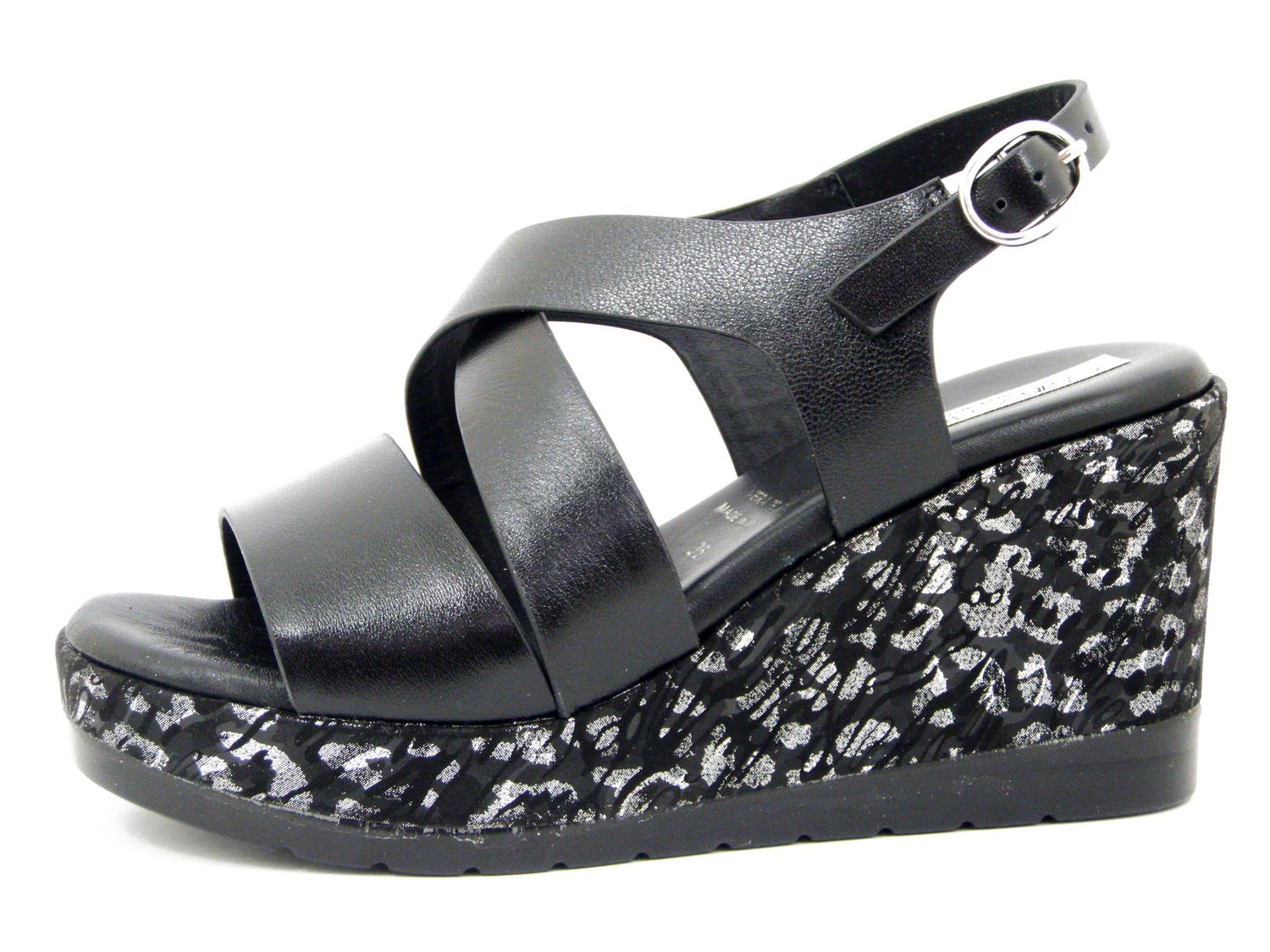 Sandali Donna in Pelle Nero, Zeppa Alta 8 cm, Osvaldo Pericoli - 55406