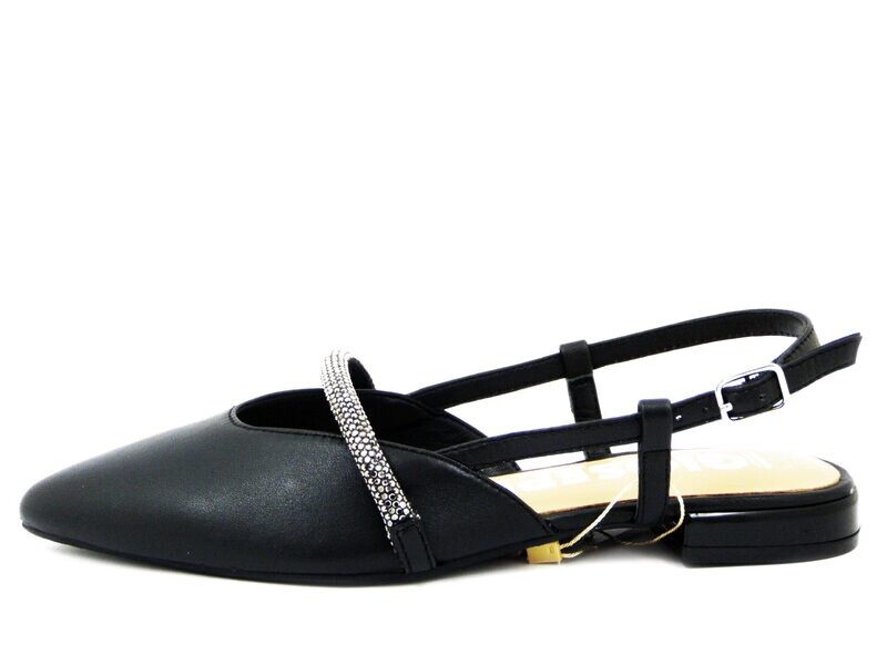 Ballerine Donna Gioiello Sling Back in Pelle Nero, Tacco Basso, GIOSEPPO - 72147