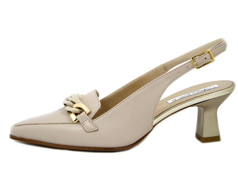 Scarpe Donna Decolleté Sling Back in Pelle Nappa Beige, Tacco Medio 6 cm, Osvaldo Pericoli - 24072