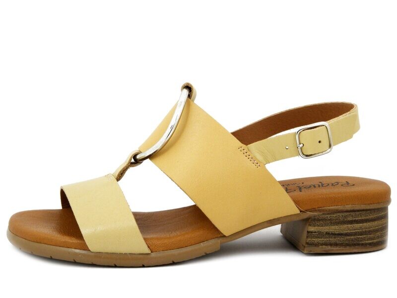 Sandali Donna in Pelle Beige, Tacco Basso, Raquel Perez - 20716