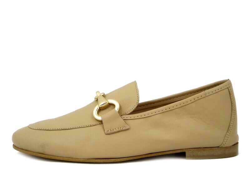 Mocassini Donna in Pelle Beige, Tacco Basso, Osvaldo Pericoli - ZA10 Mocassini Donna in Pelle Beige, Tacco Basso, Osvaldo Pericoli - ZA10