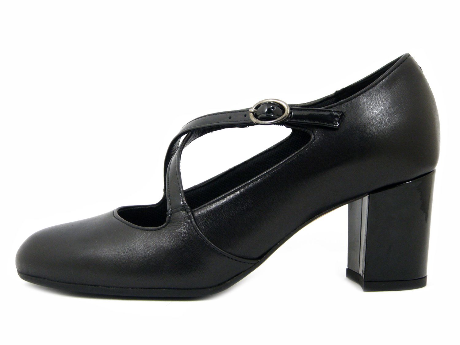 Decolleté Mary Jane in Pelle Nappa Nero, Tacco Medio 6 cm, Osvaldo Pericoli - 1505