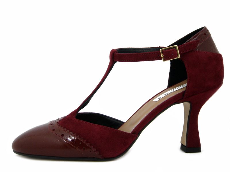 Scarpe Donna Charleston in Camoscio e Pelle Lucida Rosso Bordeaux, Tacco Medio 8 cm, Osvaldo Pericoli - CAS72