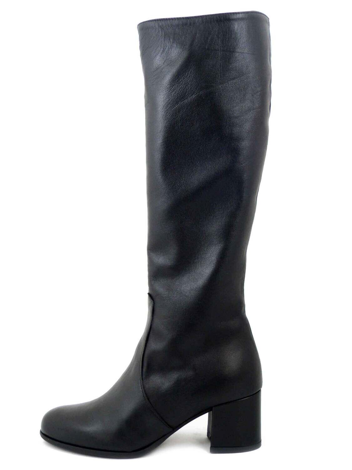 Stivali Donna al ginocchio in Pelle Nero, Tacco Medio Basso 5 cm, Made in Italy, ST01