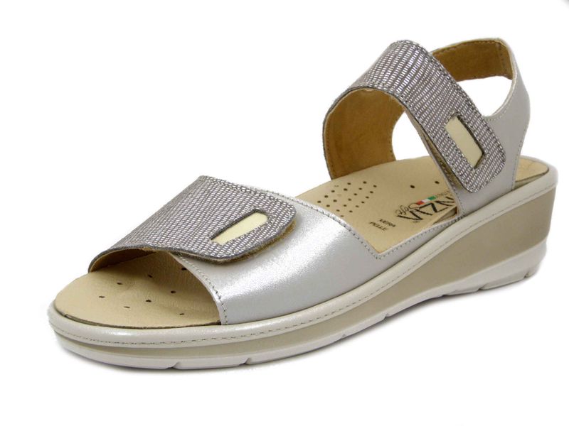 Sandali Donna Comfort Linea Ortopedica in Pelle Beige, Plantare Estraibile, Zeppa Bassa, CINZIA SOFT - 12655