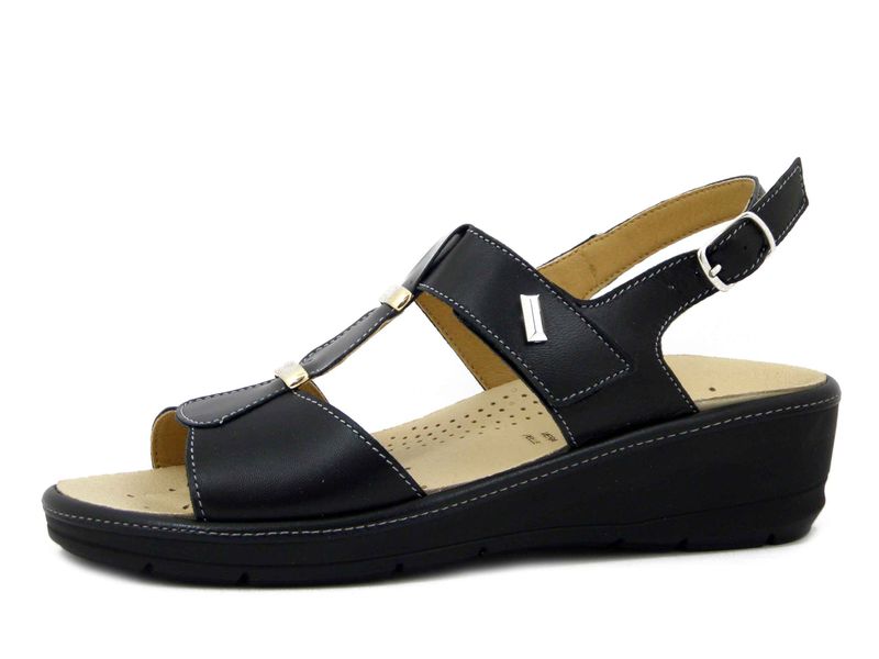 Sandali Donna Comfort Linea Ortopedica in Pelle Nero, Plantare Estraibile, Zeppa Bassa, CINZIA SOFT - 12622