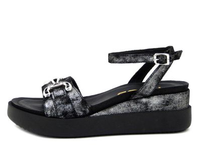 Sandali Donna in Pelle Nero Laminato, Zeppa Media, MJUS - T18029