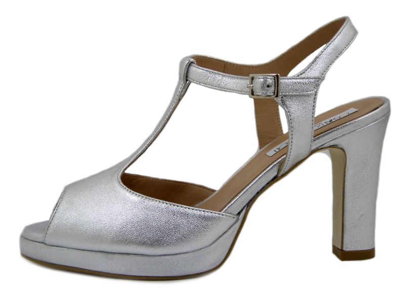 Sandali Donna Open Toe in Pelle Argento, Tacco Alto 9 cm e Plateau, Osvaldo Pericoli - 2831AR