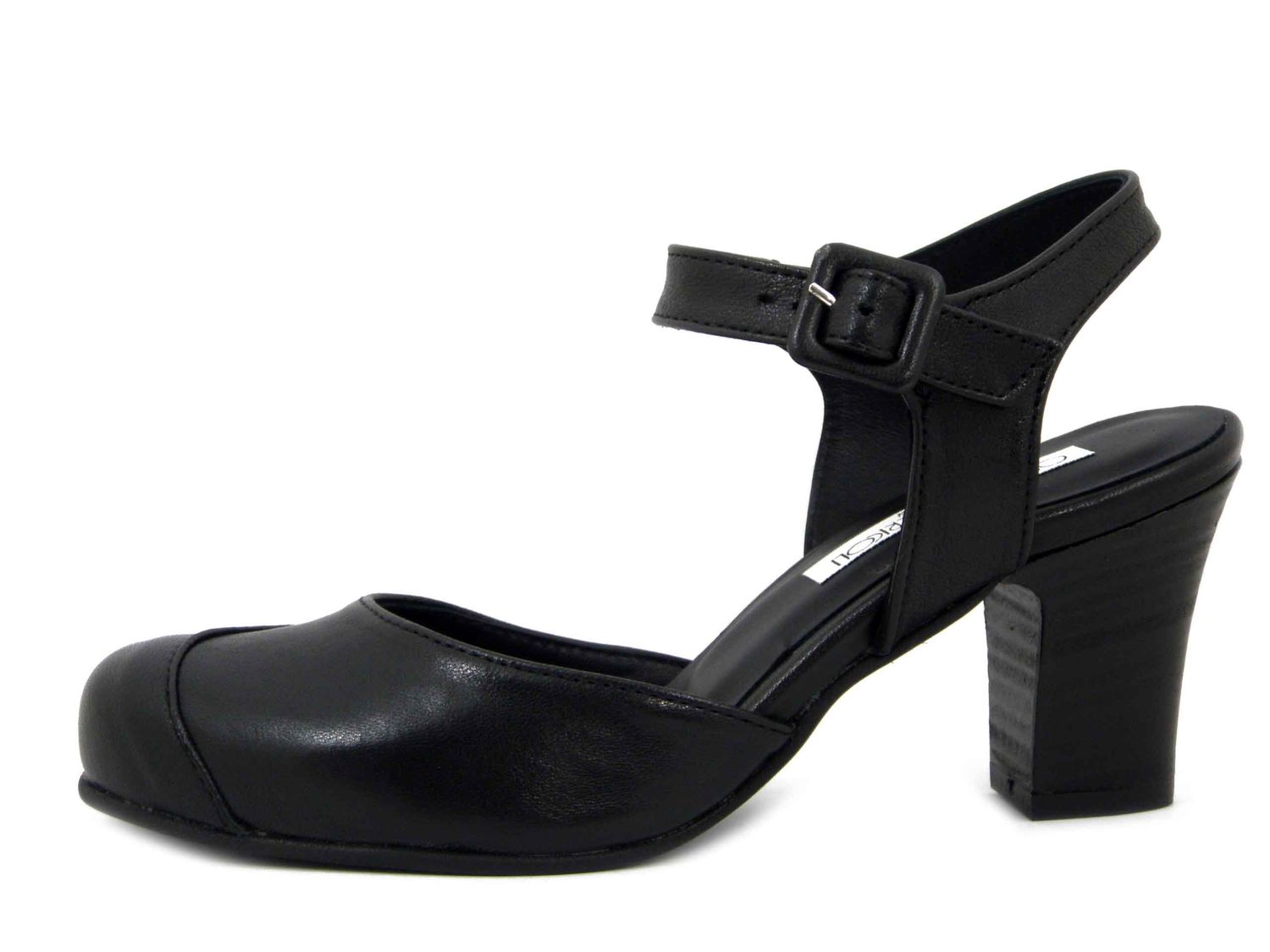 Scarpe Donna Decolleté Aperte con Cinturino in Pelle Nero, Tacco Medio 7 cm, Osvaldo Pericoli - 759
