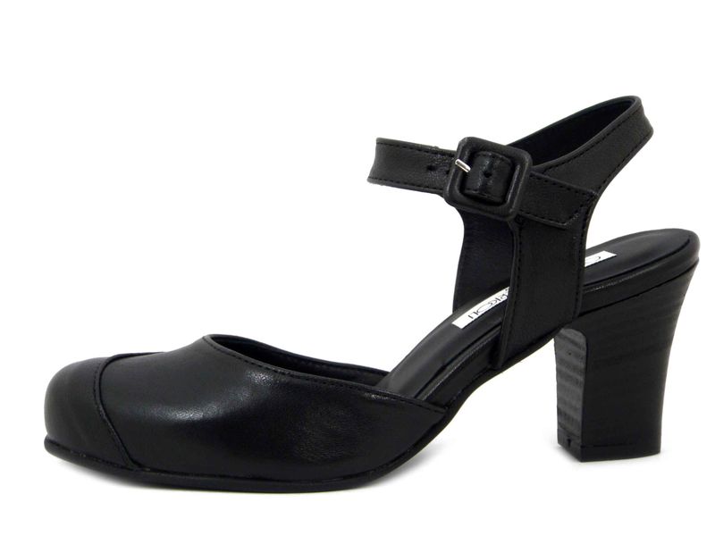 Scarpe Donna Decolleté Aperte con Cinturino in Pelle Nero, Tacco Medio 7 cm, Osvaldo Pericoli - 759 Scarpe Donna Decolleté Aperte con Cinturino in Pelle Nero, Tacco Medio 7 cm, Osvaldo Pericoli - 759