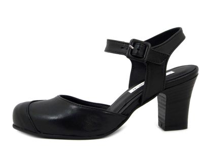 Scarpe Donna Decolleté Aperte con Cinturino in Pelle Nero, Tacco Medio 7 cm, Osvaldo Pericoli - 759