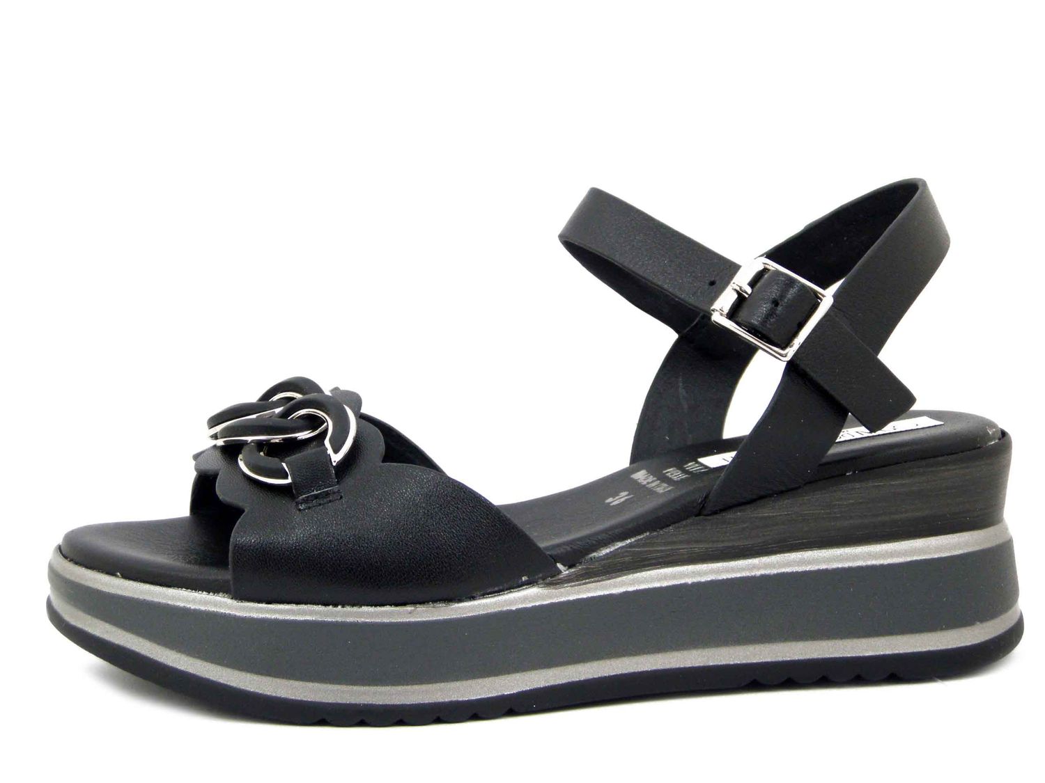 Sandali Donna in Pelle Nero, Zeppa Bassa 5 cm, Osvaldo Pericoli - 19234 Sandali Donna in Pelle Nero, Zeppa Bassa 5 cm, Osvaldo Pericoli - 19234
