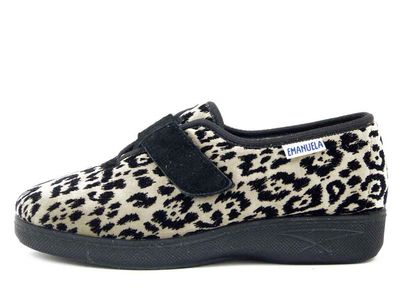 Scarpe Comfort Pantofole Chiuse Donna Invernali in Velluto Animalier, Chiusura Strap, Emanuela - 2252