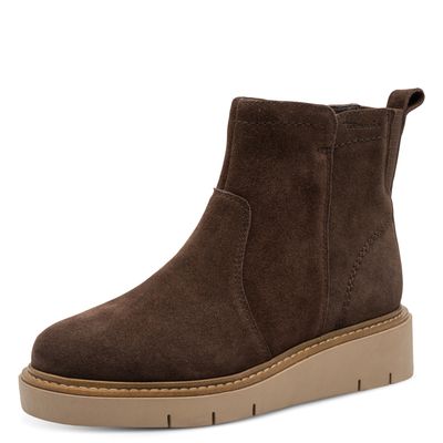 Stivaletti in Pelle Camoscio, Mocca Suede, Zeppa Bassa, Pianta Larga, Plantare Estraibile, TAMARIS COMFORT - 85408