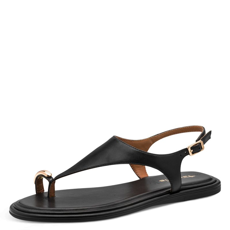 Sandali Donna Infradito in Pelle Nero e Oro, Tamaris - 28142