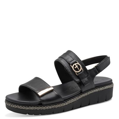 Sandalo Donna in Pelle Nero con Doppio Strap, Zeppa Bassa, Plantare Estraibile, Tamaris - 28264 Sandalo Donna in Pelle Nero con Doppio Strap, Zeppa Bassa, Plantare Estraibile, Tamaris - 28264