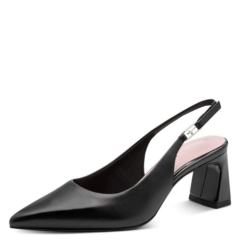 Decolletè Aperte Sling Back in Pelle Nero, Tacco Medio 6 cm, TAMARIS, 29624 Decolletè Aperte Sling Back in Pelle Nero, Tacco Medio 6 cm, TAMARIS, 29624