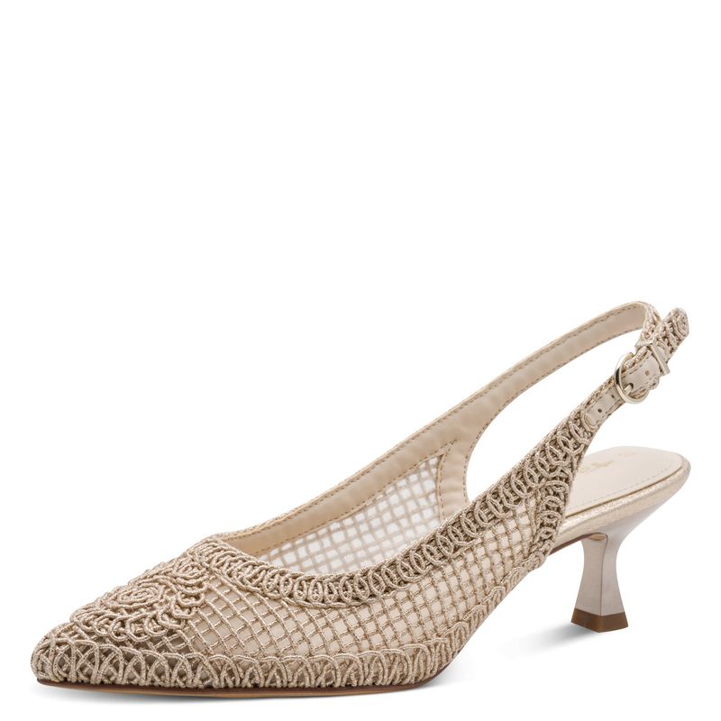 Decolletè Sling Back in Tessuto Intrecciato Oro, Tacco Basso 5 cm, TAMARIS - 29626 Decolletè Sling Back in Tessuto Intrecciato Oro, Tacco Basso 5 cm, TAMARIS - 29626